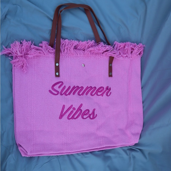 Handbags - Summer Vibes Canvas Tote Bag Beach Bag Barbie Pink. NWT